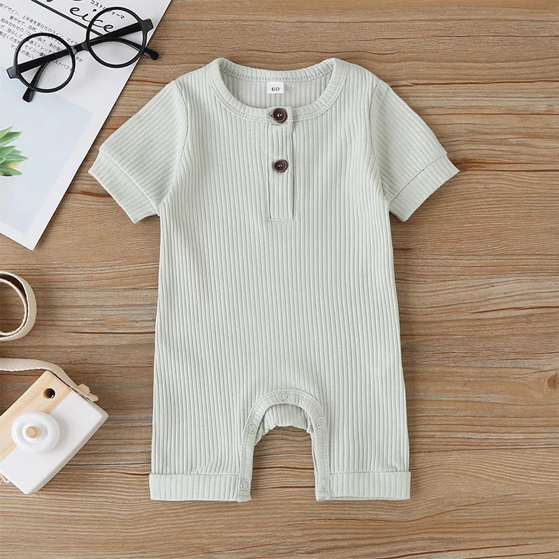 designers clothes kids 2020 Wholesale colors Summer Ruffles Bodysuit for Infant Baby Girl Boy short Sleeve Ribbed Cotton Romper