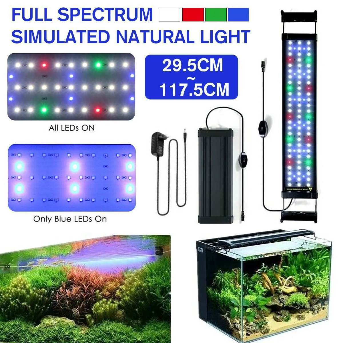 80/120cm Aquarium LED Bar Light Waterproof Fish Tank Light Submersible Underwater Lamp Aquariums