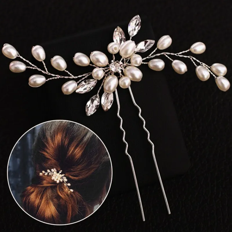 Handmade Wedding Elegant Bridal Pearl Silver Women Crystal Headpieces Pins Bridesmaid Veil Flower Accessories