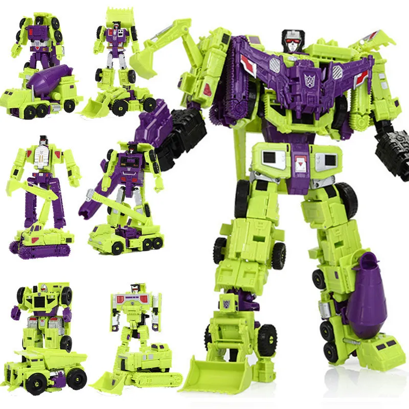 Haizhixing 6 in 1 Nieuwe Transformatie Toys Anime Devastator Action Figure Ko G1 Robot Aircraft Engineering Vehicle Model Boy Kids 201202