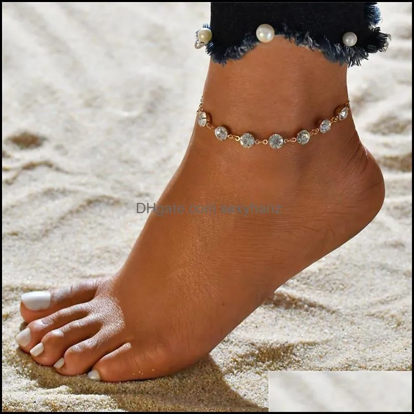Fashion Crystal Anklets For Women Gold Silver Color Boho Anklet Bracelet on the Leg Foot Bracelets Bohemian Jewelry