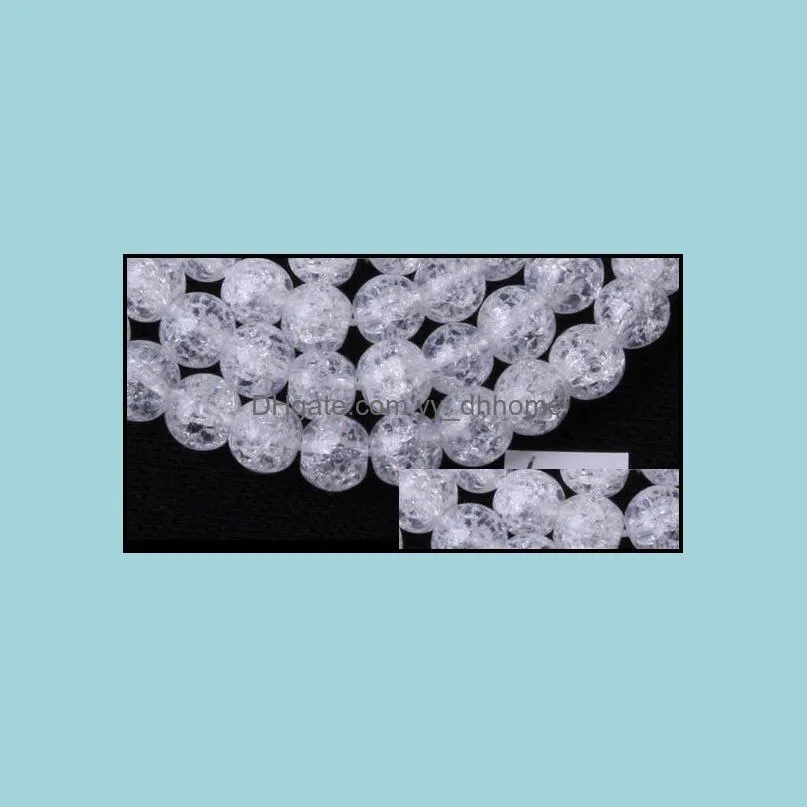 New 6,8,10-20mm Natural Cracked Rock Crystal Quartz Round Gem Beads Strand 15