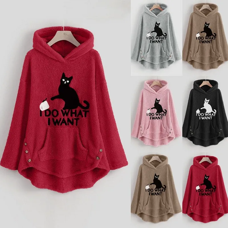 New Women Streetwear Hip Hop Sueter Moletom Pullover Gato engraçado Moletom Capuz Hoodie Algodão Outono Pullover Tops