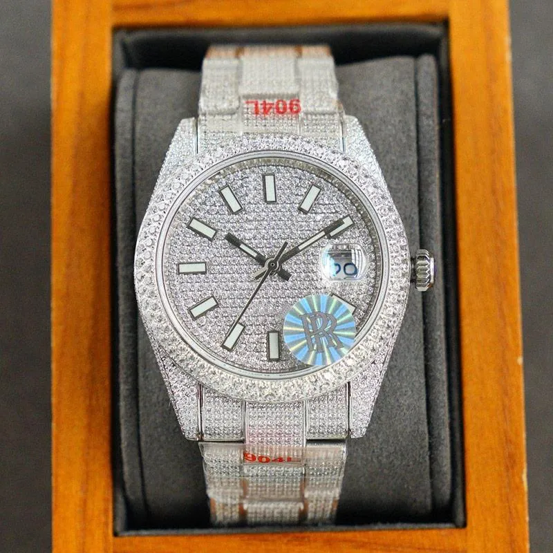 Top Full Diamond Reloj para hombre Relojes mecánicos automáticos 40 mm Espejo de zafiro Pulsera de acero inoxidable Bisel de diamantes para hombres Reloj de pulsera de moda Montre de Luxe