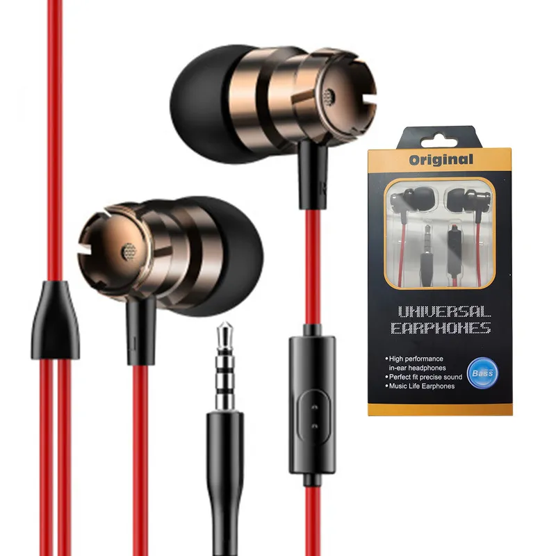 Metal Earphones Headphones In Ear Headset 3.5mm Jack Stereo with Microphone for iPhone Samsung Android Smartphones