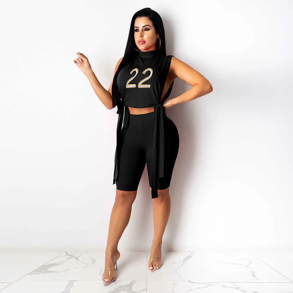 New 2024 women's tracksuits new round neck sleeveless fashion embroidery split two piece set women sports Girl Printed Top