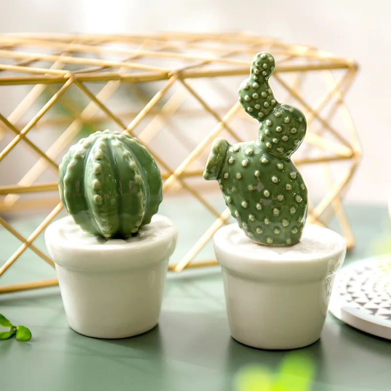 Céramique Cactus Plante En Pot Set Creative Décoration De La Maison Café Restaurant Salon Ornements De Mariage Décor Cadeau De Noël 201203