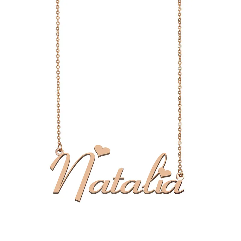 Natalia Name Necklace Personalized Nameplate Pendant for Women Girls Birthday Gift Kids Best Friends Jewelry 18k Gold Plated Stainless Steel