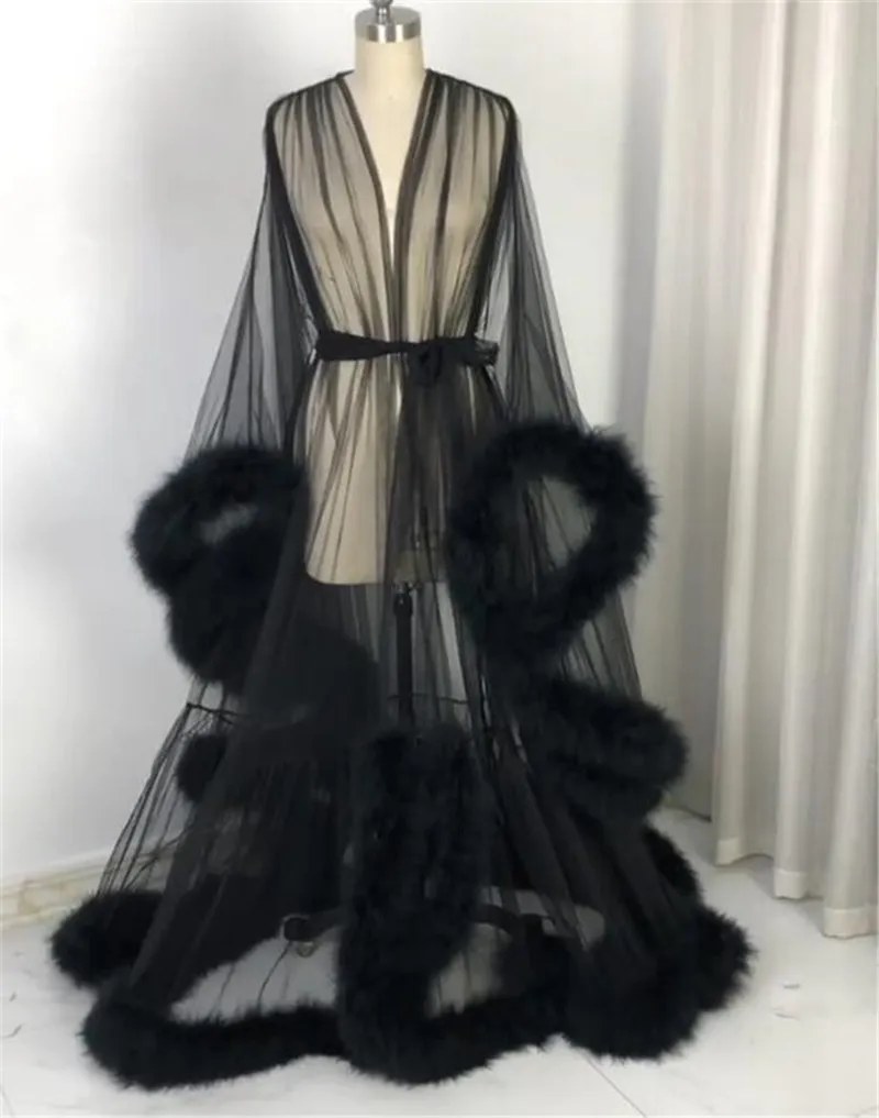 Long black feather best sale robe