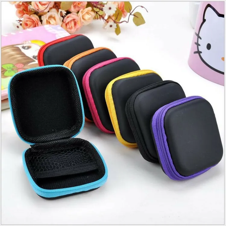 Étui pour casque en cuir PU Pochette pour écouteurs Mini Zipper Boîte pour écouteurs Organisateur de câble USB de protection Fidget Spinner Sacs de rangement LLS535-WLL