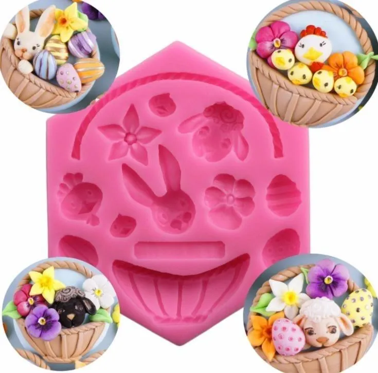 DIY Easter Children`s Day Decoration Soap Chocolate Fondant Rabbit Egg Basket Cake Silicone Baking Mold Biscuit Mould