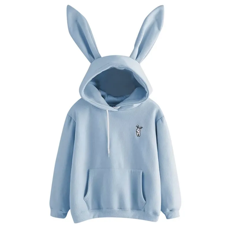 Femmes Mignon Lapin Imprimer À Capuche Casual Lâche À Manches Longues Doux Kawaii Oreilles De Lapin Sweat Pull Plus La Taille Tops Sweatershirt LJ201103