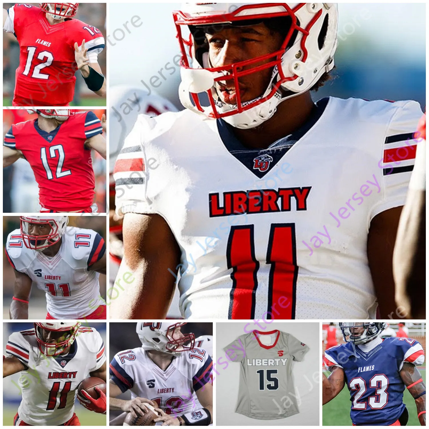 Custom Liberty Flames NCAA Frankie Hickson Antonio Gandy-Golden Kevin Shaa 25 Peytton Pickett, Jersey College, maglia da calcio maschile