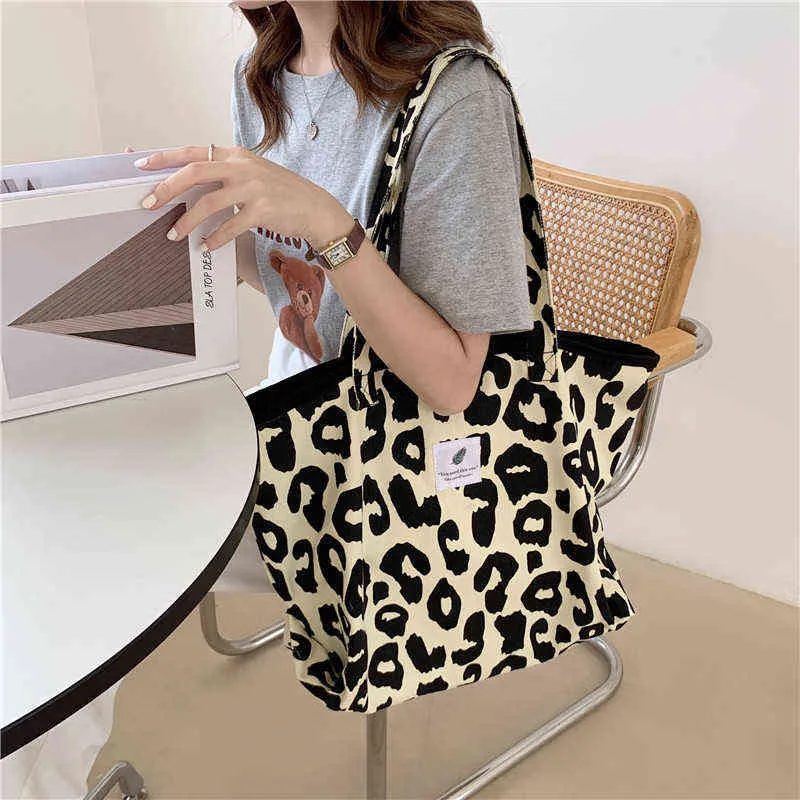 Shopping s fashionabla leopard stora canvas serie av leopard tote kosmetiska handväskor kvinnor axel bucket väska 220310