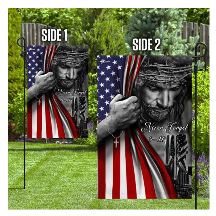 12x18 Double face jésus chrétien n'oublie jamais les drapeaux de jardin bannière personnalisée suspendue 3 couches