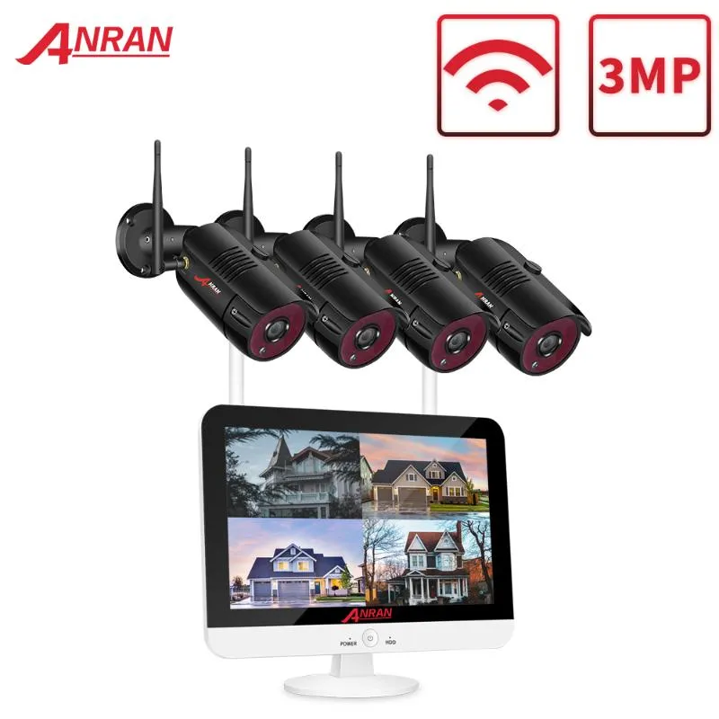 Anran CCTV Video Surveillance Kit Hem Säkerhet Kamera System 12 tums bildskärm NVR Kits 1080p HD Outdoor Night Vision WiFi kamera