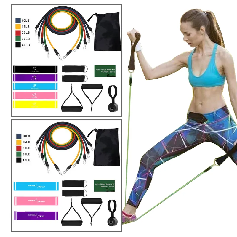17/15 / 11pcs bandas de resistência definido pull corda yoga treinamento exercício tubos de borracha faixa ginásio estiramento fitness expansor treino Q1225
