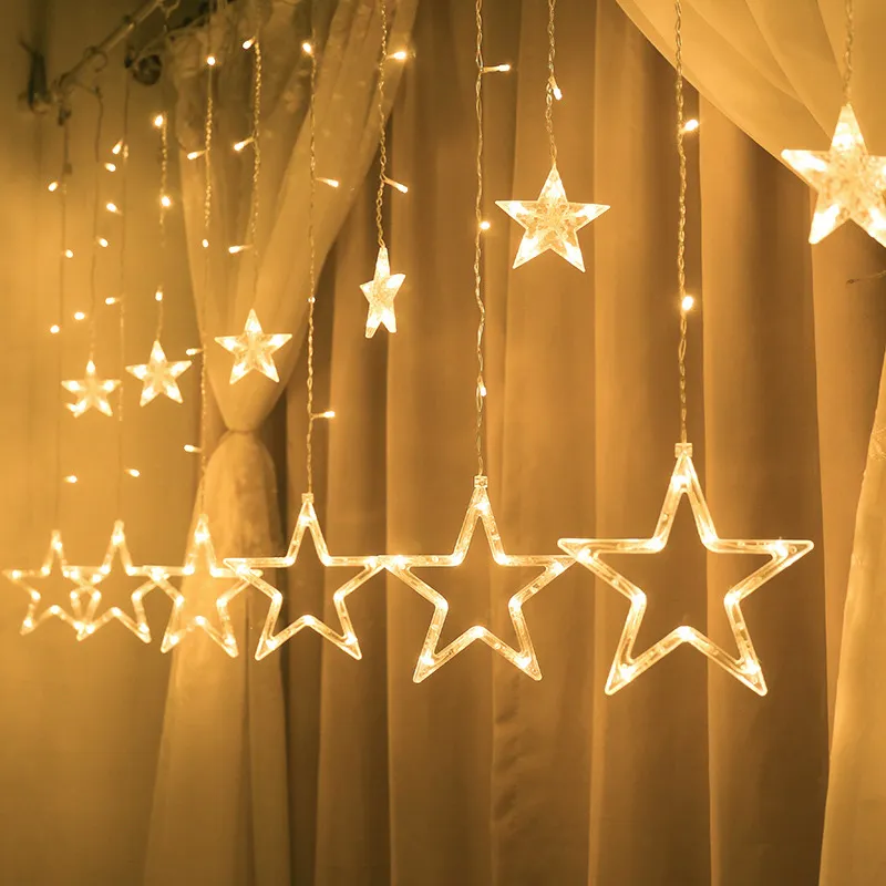 Luci natalizie a festone Luci a led a forma di stella Ghirlanda di stelle sulla tenda della finestra Decorazione per albero interno Luce di nozze di Halloween 201006