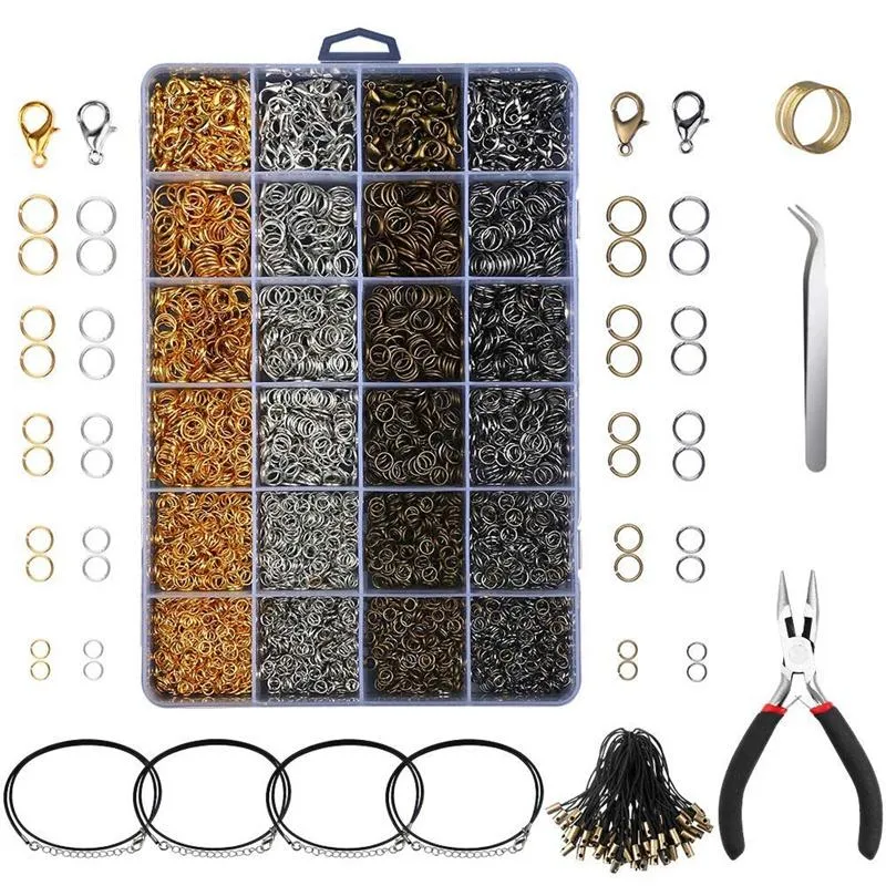 3143PCS Smycken Resultat Smycken Göra Starter Kit med Open Jump Ringar Hummer Clasps, Tänger Svart vaxat halsband Kor