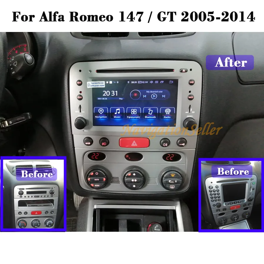 CAR DVD Autoradio voor Alfa Romeo 147 GT 2005-2014 Android Radio CarPlay Car Stereo GPS Navigation Bluetooth IPS Touch Screen DVD-kop eenheid Upgrade