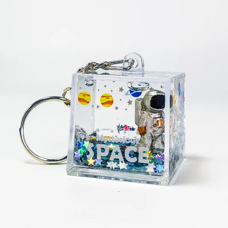 Spaceman Keychain Astronaut Bag Charm Keyring Square Quicksand keychain Jewelry Glitter Moving Liquid Keychain Gift opp bag