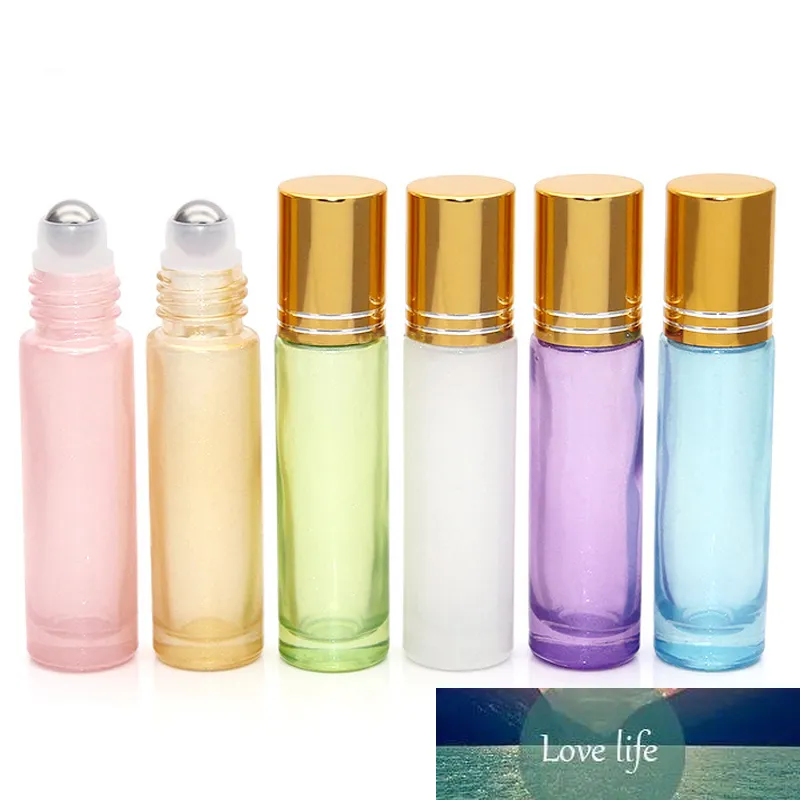 1 X 10ml recarregáveis ​​pérola colorida rolo de Vidro Grosso Vial Portátil Viagem Essencial Perfumes frascos de petróleo Rollerball