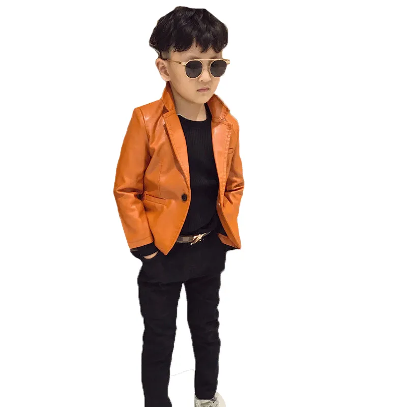 Children's Leather Suit Boys Faux Leather Jacket Autumn Winter Kids Fashion Single Coats 201126