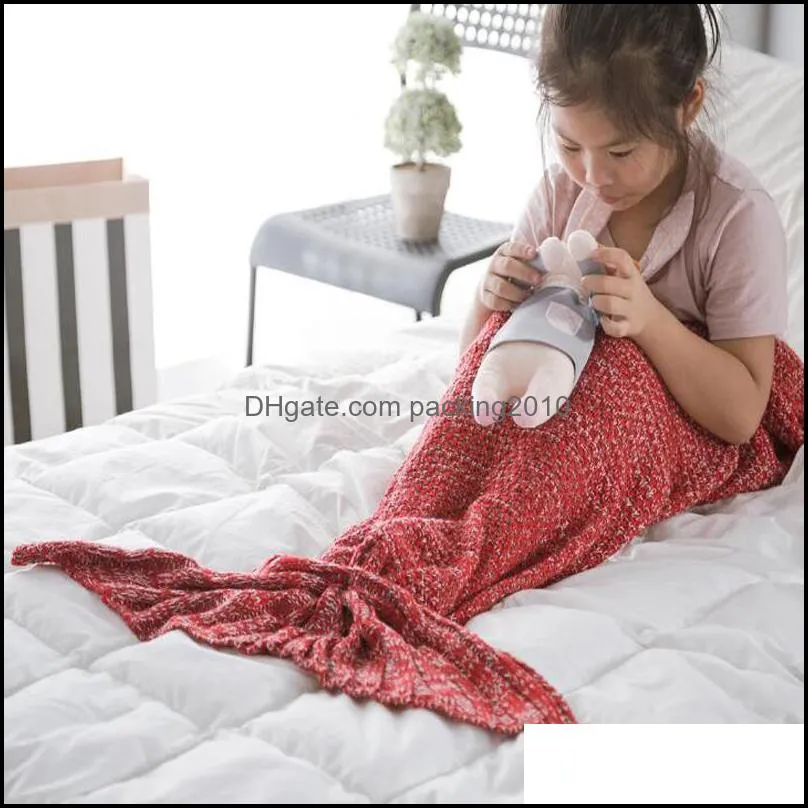 Soft Knitted Mermaid Tail Blanket Crochet Handmade Sleeping Bag for Kids Adult Birthday Christmas Gift