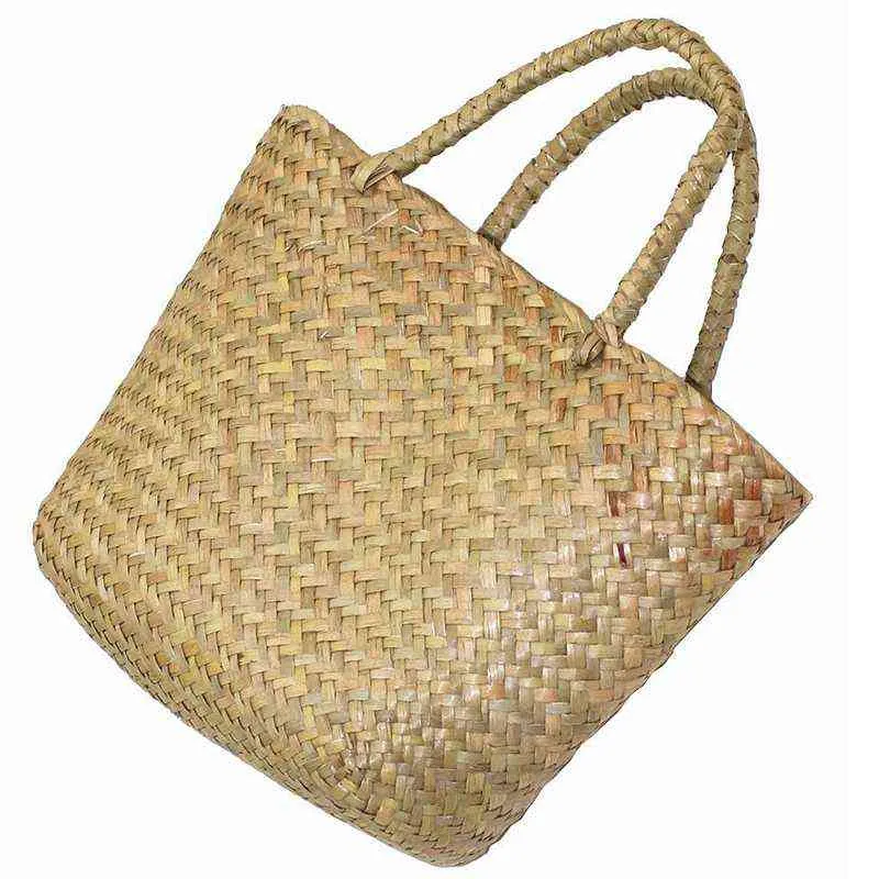 Shoppingkassar Kvinnors klassiska halm sommar strand hav axelväska handväska tote liten 220303