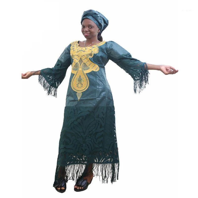 Ethnic Clothing MD African Dresses For Women Ladies Dashiki Dress With Lace Tassel Bazin Riche Traditional Clothes Headtie 2021 Robe Africai