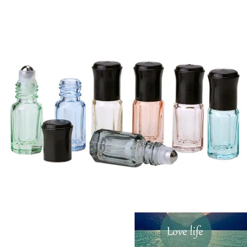 10pcs 3ml leerer Mini -Glasrolle auf Flasche für ätherische Ölfillbare Parfümflaschen Deodorantbehälter mit schwarzem Schraubendeckel