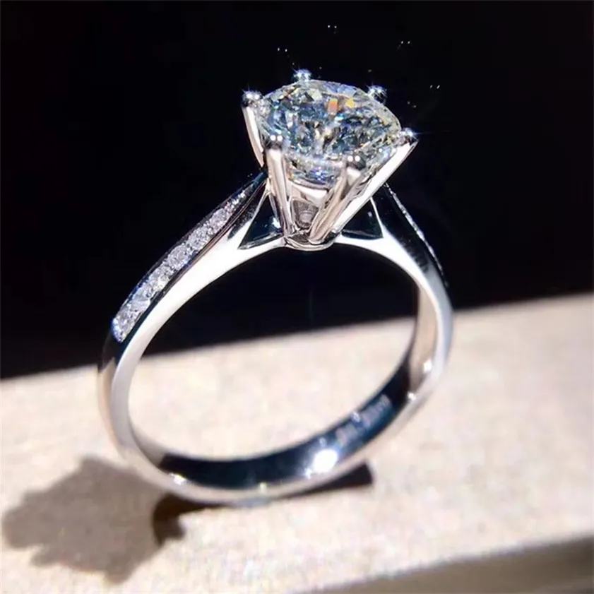 925 Sterling Zilveren Ring Fijne sieraden Ronde Cut 1ct IJ Anniversary Wedding Diamond Ringen voor Vriendin 220216