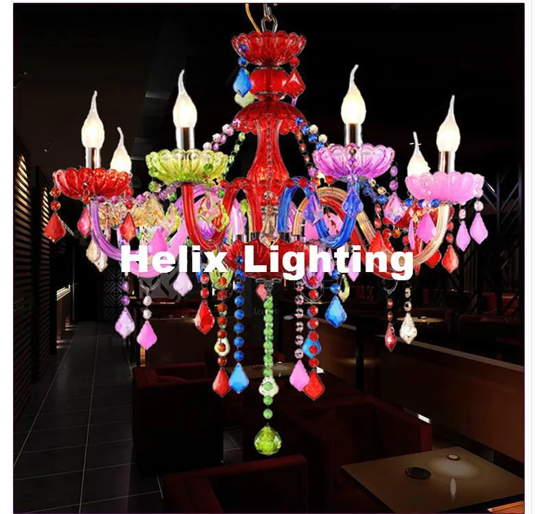 Żyrandole D72CM 8L Kolorowe Tiffany Crystal Chandelier LED Candelabro dla kawiarni Bar Lampa Kid