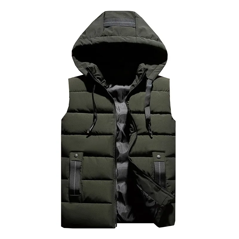 フード付きの取り外し可能なベストの男性冬のファッション厚い暖かい綿の埋め込まれたソリッドカラービッグポケットコート4xl 5xlアーミーグリーンカラー20119