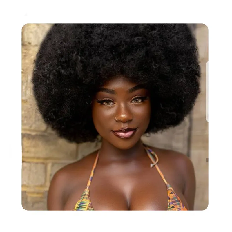 Estilo Africano curto Pixie Cut Cabelo Preto Perucas Afro Kinky Perucas Remy Cabelo Curto brasileira encaracolado Perucas