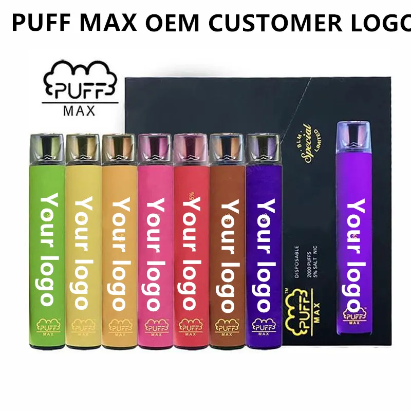 Bladerdeeg Max Disposable Vape Pen Pods Device Puff Max OEM Klantlogo 850 MAH Batterij 2000 Puffs Pre-Filled Kit Wegwerp E Sigaretten