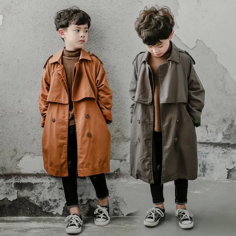 Boy girl Trench Coat High Quality Long Coat Teenagers Outerwear winter Fall Turn-down Collar Casual Handsome boys Cotton Clothes LJ201128