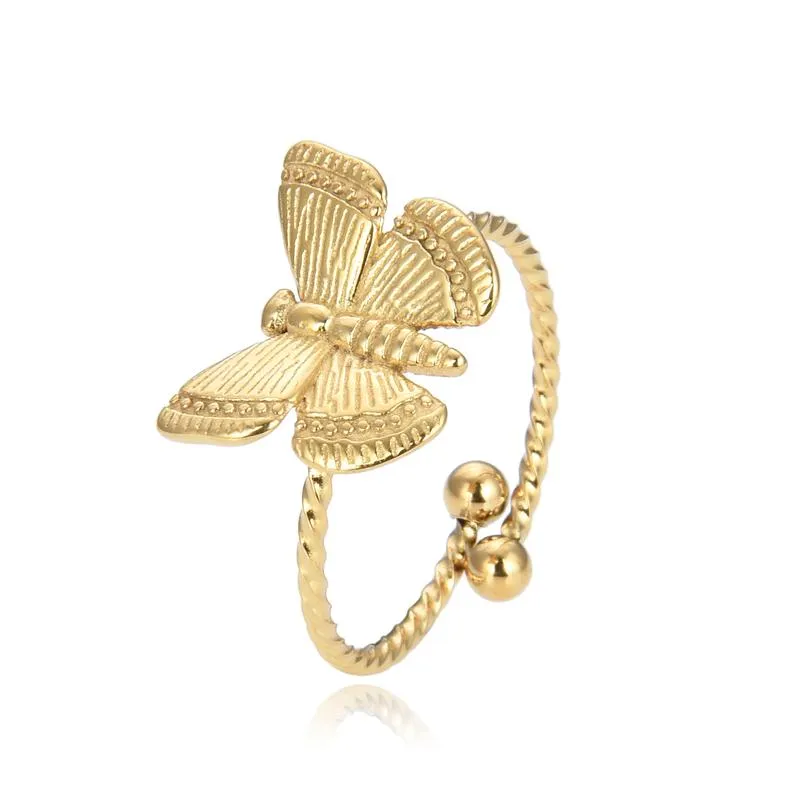 結婚指輪Fysara調節可能な蝶ステンレス鋼のリングゴールドキュービックスタックフィンガージュエリー
