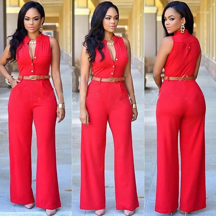 Kvinnor V-Neck Wide Benbyxor Rompar Kvinnor Jumpsuit Sexiga Jumpsuits för 2018 Kvinnors Jumpsuits Plus Size1