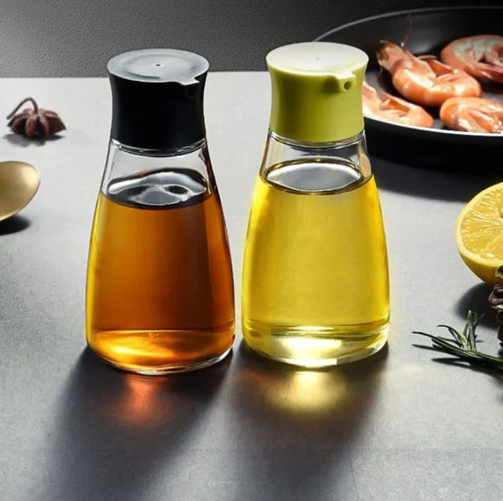 Kitchen Tools Dripless Glass Soy Sauce Dispenser Pot Cooking Utensils Controllable Leakproof Olive Oil Vinegar Cruet Bottle with Green White Black Cap SN4337