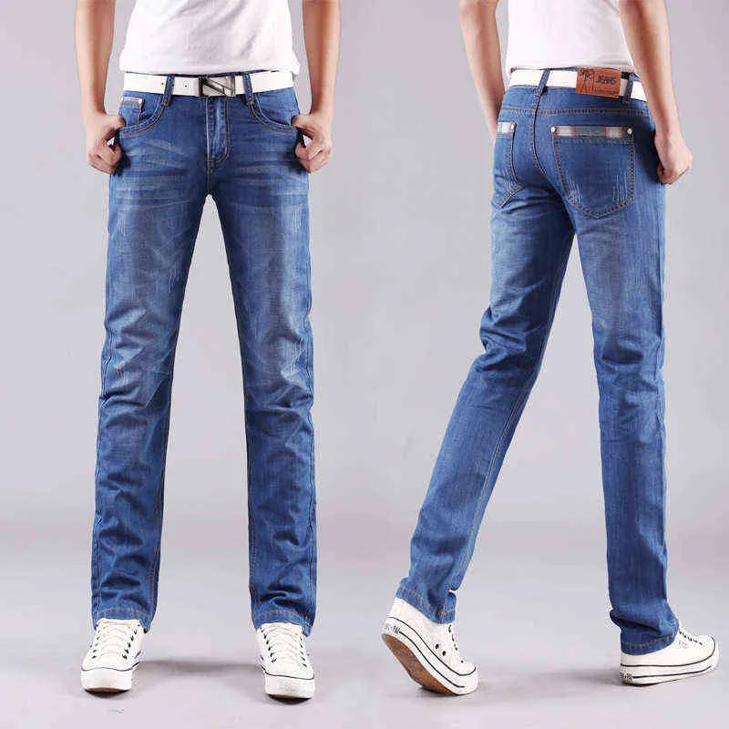Lente en zomer heren blauwe jeans mode casual boutique business casual rechte denim broeken mannen merk broek G0104