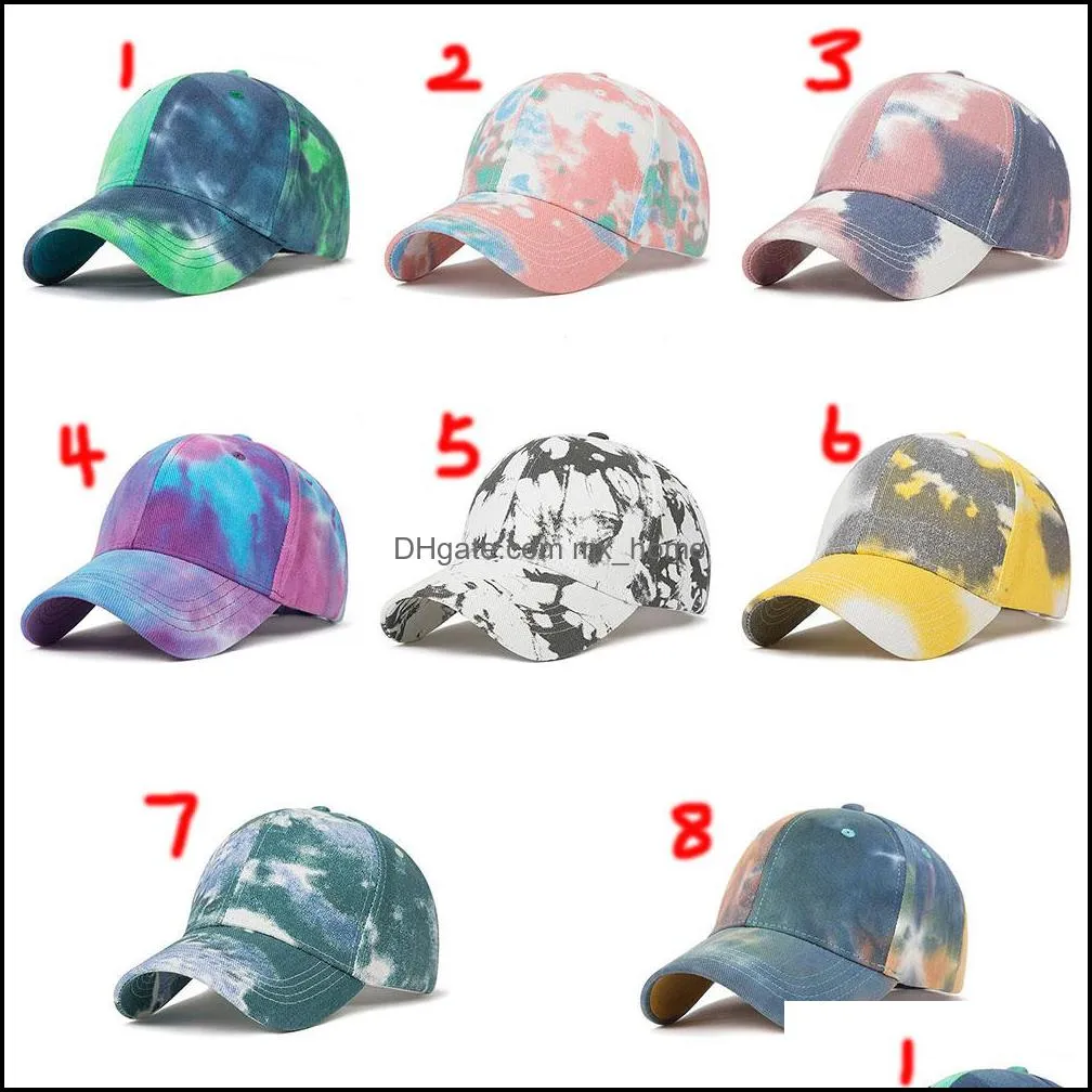 Tie dye Baseball Cap Unisex Cotton Adjustable Visor Ponytail Caps Summer Outdoors Fashion Colored Sun Hat Teenage Graffiti Pony Hats