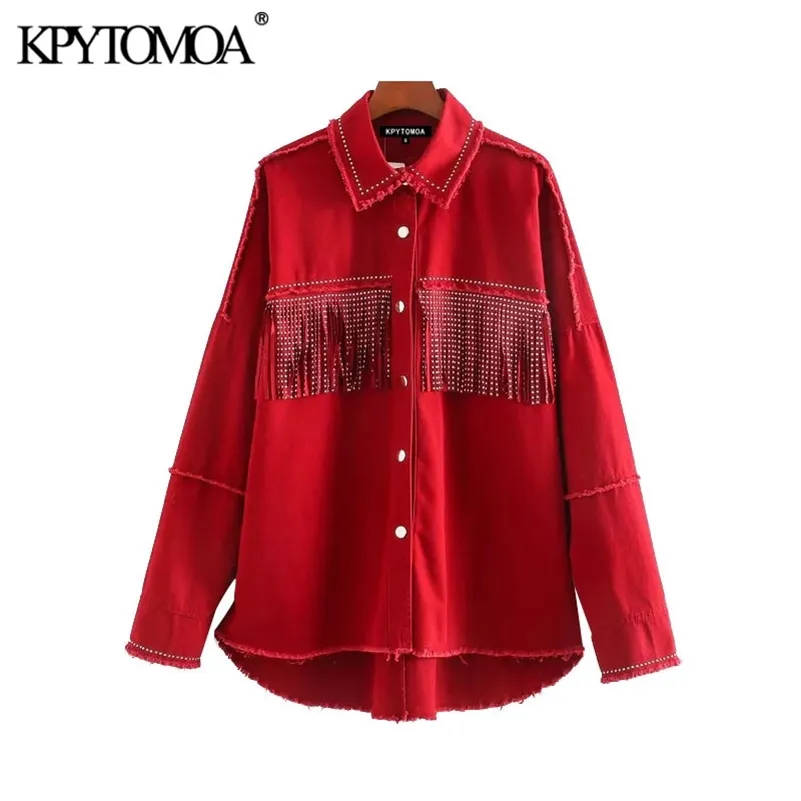 KPYTOMOA Frauen Street Fashion Übergroße Quaste Jacke Mantel Vintage Langarm Ausgefranste Unregelmäßige Oberbekleidung Chic Tops 201112
