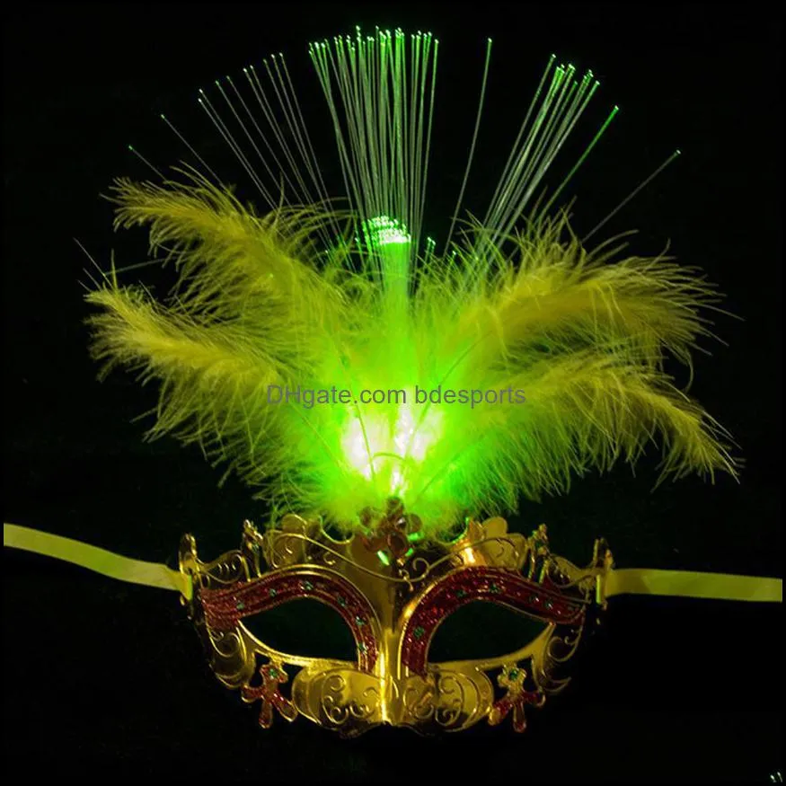 LED Halloween Party Flash Glowing Feather Mask Mardi Gras Masquerade Cosplay Venetian Masks Halloween Costumes Gift189N