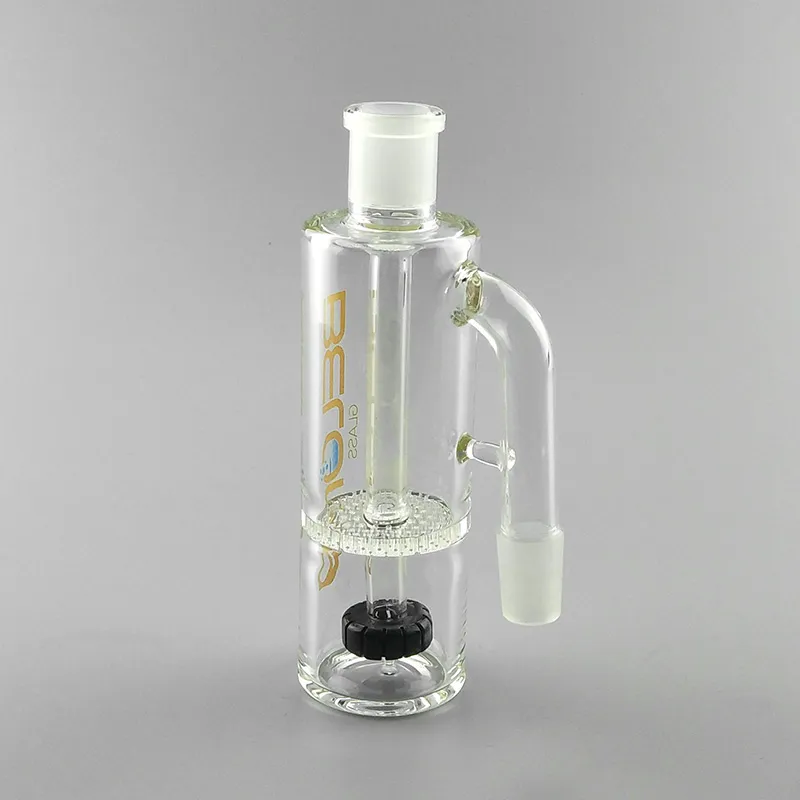 Glas Ashcatcher 18mm Male Joint Honeycomb PerColator Double Recycler Tillbehör för glasvattenrör med 5,5 tum 90º vinkel