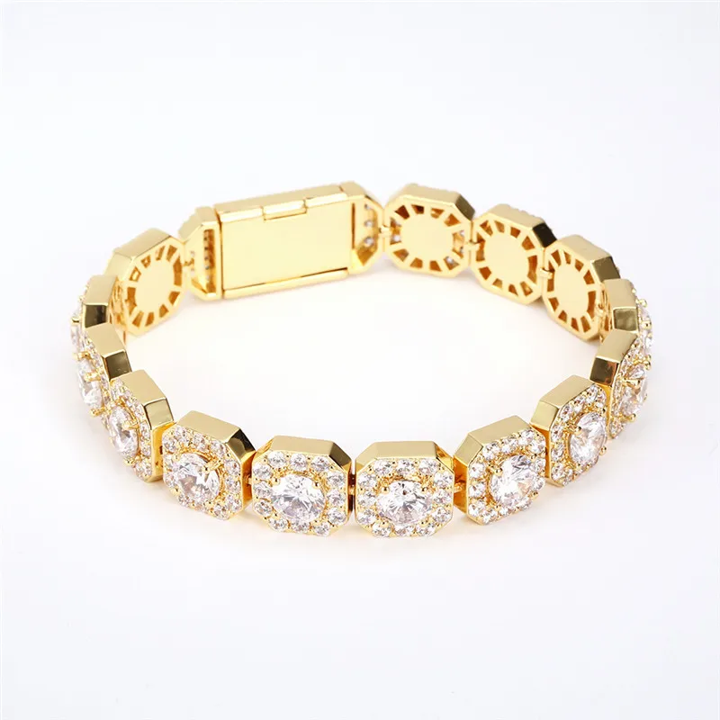 Ny design 12mm 7 / 8inch bling cz armband guld silver färg is ut cz kedjor armband hip hop smycken grossist