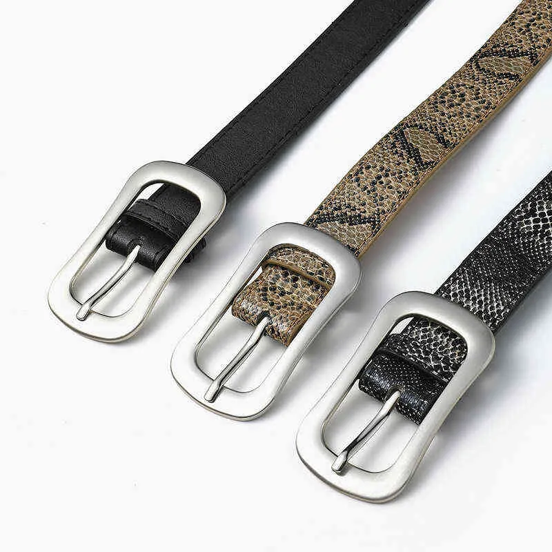 New Style Female Belt Strap European and American Fashion Snake Print Jeans Decorated Metal Buckle Belt for Women Leather Strap G220301