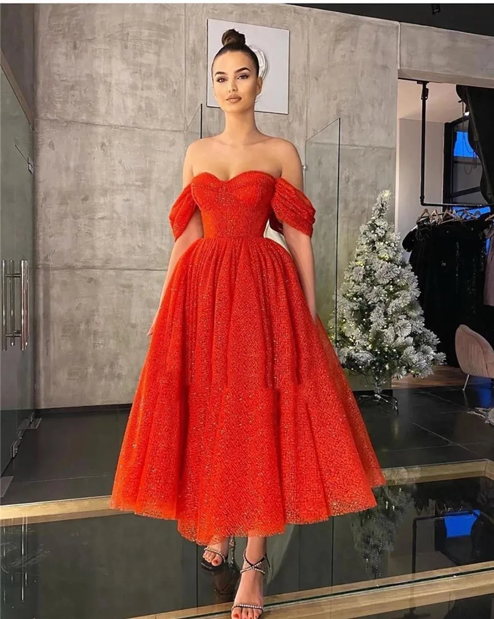 Red Off-the-Shoulder Satin Tea-Length A-Line Prom Dress with Pick-Up  Embellishments from Dhgate Prom Dresses - price 220.64