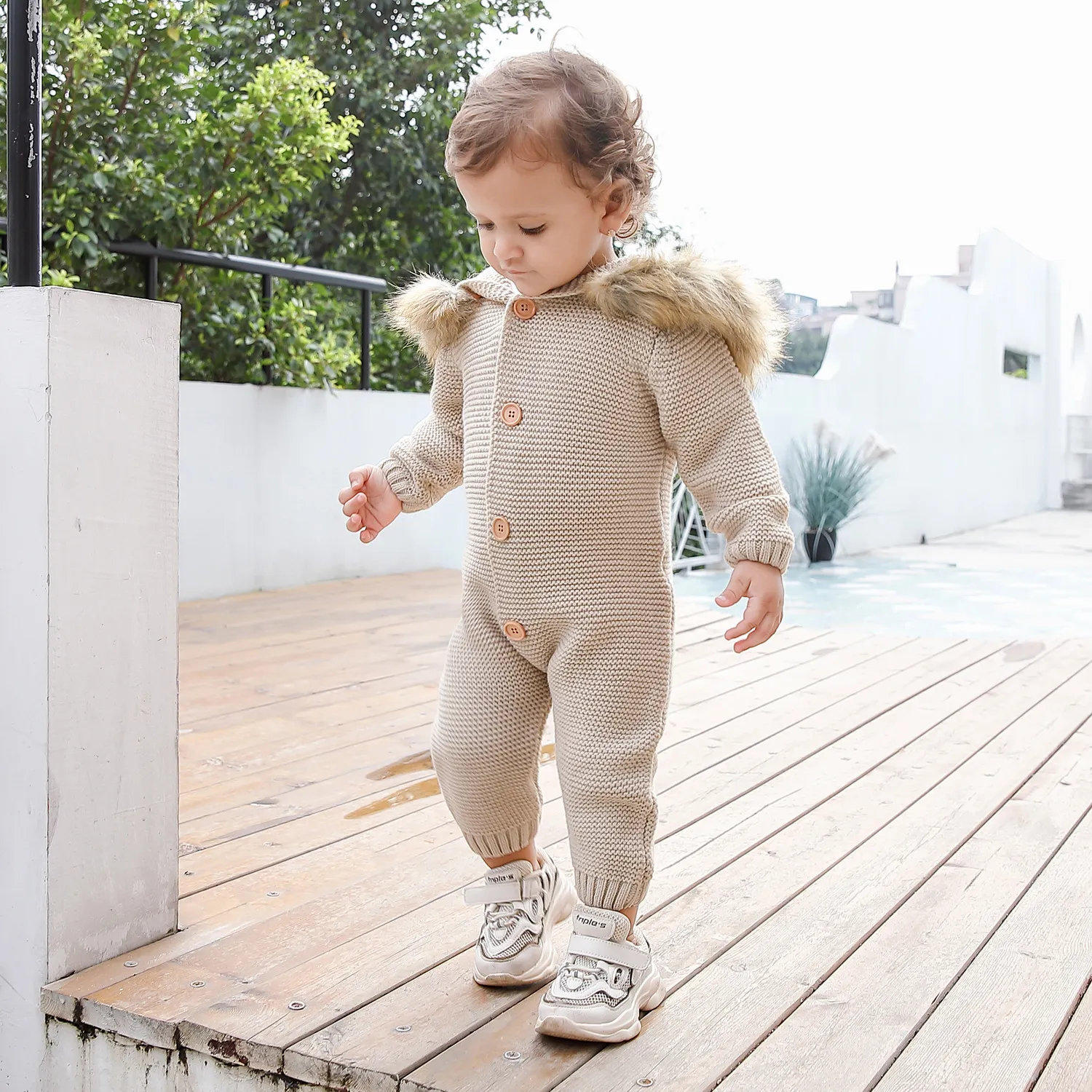 Baby romper sales with fur collar
