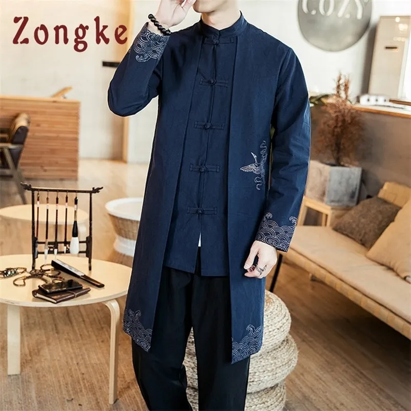 Zongke Style National Chinois Long Coupe-Vent Veste Hommes Streetwear Long Veste Hommes Hip Hop Coupe-Vent Hommes Veste Manteau 2020 LJ201013